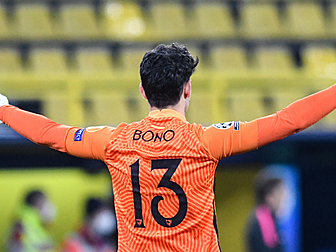 Sevilla goalkeeper Bono scores...